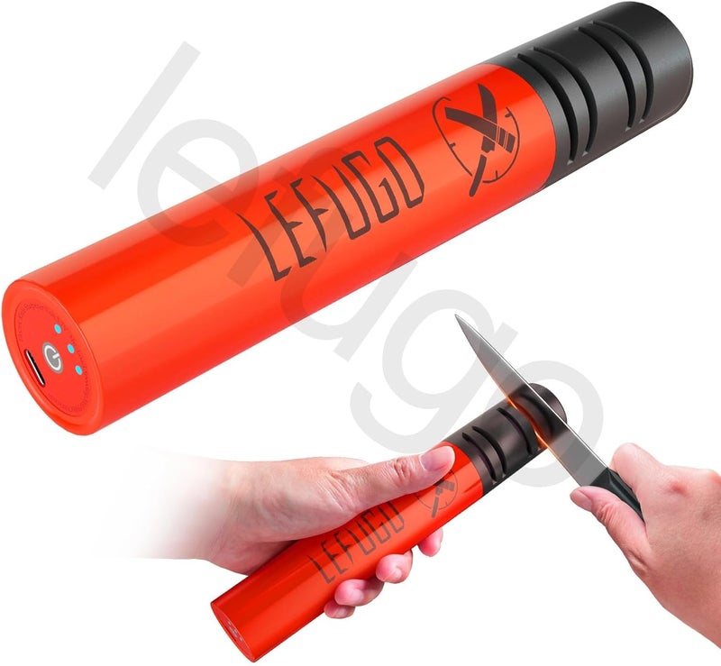 LEFUGO Electric Knife Sharpener, 3 Speed Max 7000RPM Handheld Sharpener for Kitchen Knives, Electric Knife Sharpening Tool of Portable Cordless Rechargeable 2000mAh (Orange) - Image 1